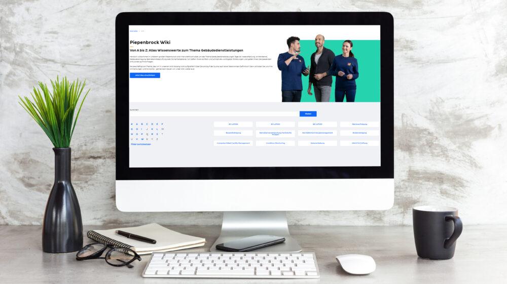 Bildschirm mit Ansicht der Seite Piepenbrock Wiki.